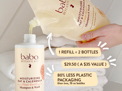 Babo Botanicals Moisturizing Oat & Calendula 2-in-1 Shampoo & Wash – Gentle Cleansing for Dry or Sensitive Skin – Safe for Baby, Toddler, Kids & Family – Lightly Scented – Vegan