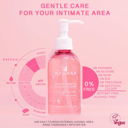 RACHAA Feminine Wash for Women - Gentle Daily Intimate Cleanser for Lightening, Moisturizing, Cleansing with Vitamin C, Tea Tree Oil & Lactic Acid - Sensitive, Hypoallergenic & pH Balance, 6.76 FL.Oz