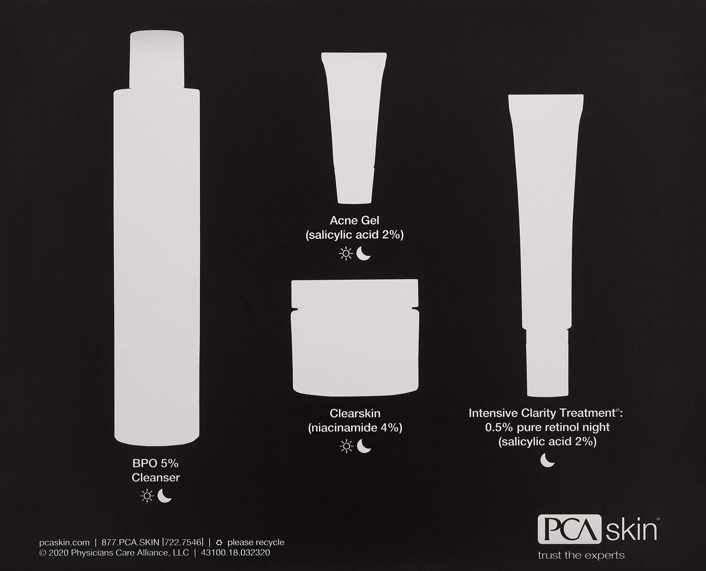 PCA SKIN The Acne Control Skin Care Set (Kit Includes BPO Facial Cleanser, Niacinamide Face Cream, Salicylic Acid Acne Gel, Retinol Treatment)