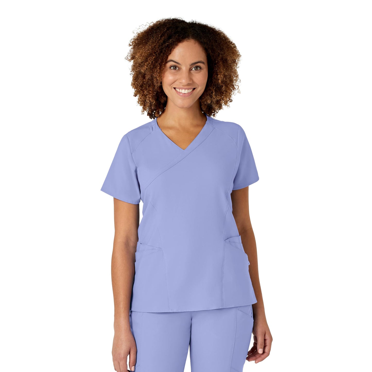 WonderWink Women's Plus-Size Women's Mock Wrap Top Shirt, Ceil Blue, 3-XLarge