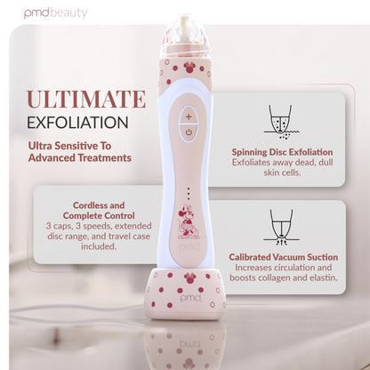 PMD Beauty x Disney Minnie Mouse Personal Microderm Elite Pro-At-Home Microdermabrasion Machine for Face and Body-Exfoliating Crystals & Vacuum Suction for Fresh & Radiant Skin-TruTier Technology