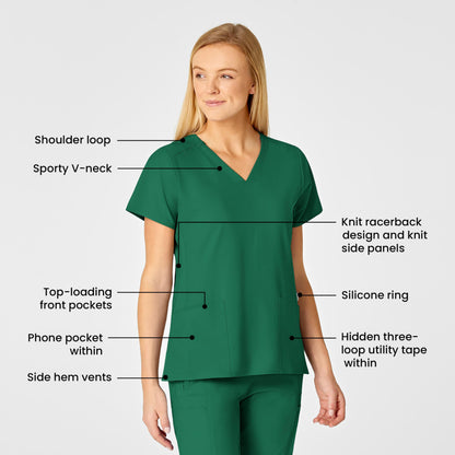 WonderWink Womens Flex Back V-Neck Top Medical Scrubs, Hunter Green, X-Small US