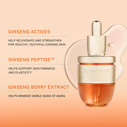 Sulwhasoo Concentrated Ginseng Rejuvenating Ampoule - Korean Ginseng & Peptide Treatment for Wrinkles & Firmness, Helps Soothes Skin & Improves Skin Condition, 0.67 Fl Oz