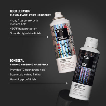 IGK Done Deal Strong Hold Finishing Hairspray – Long-Lasting, Humidity-Resistant, Brushable, Firm Control for All Hair Types, 5 oz