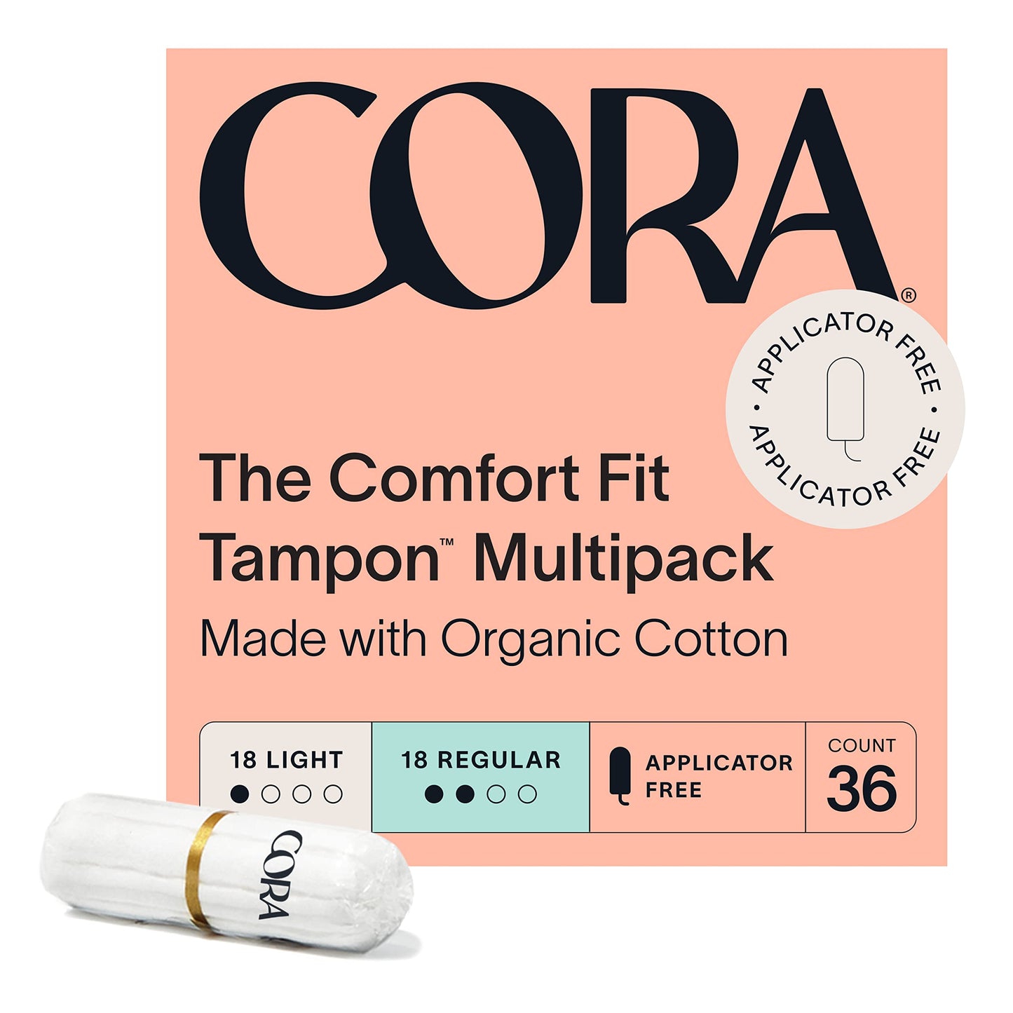 Cora Organic Feminine Care | Applicator and Non-Applicator Tampon Multipack | Eco-Conscious | 72 Total | Bundle Pack