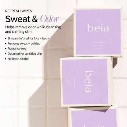Beia Feminine Wipes Individually Wrapped - Odor Control pH Balancing Intimate Wipes for Women Hygiene with Aloe Vera & Green Tea - Fragrance Free & Vegan for Full Body & Face - 15 Refresh Travel Wipes