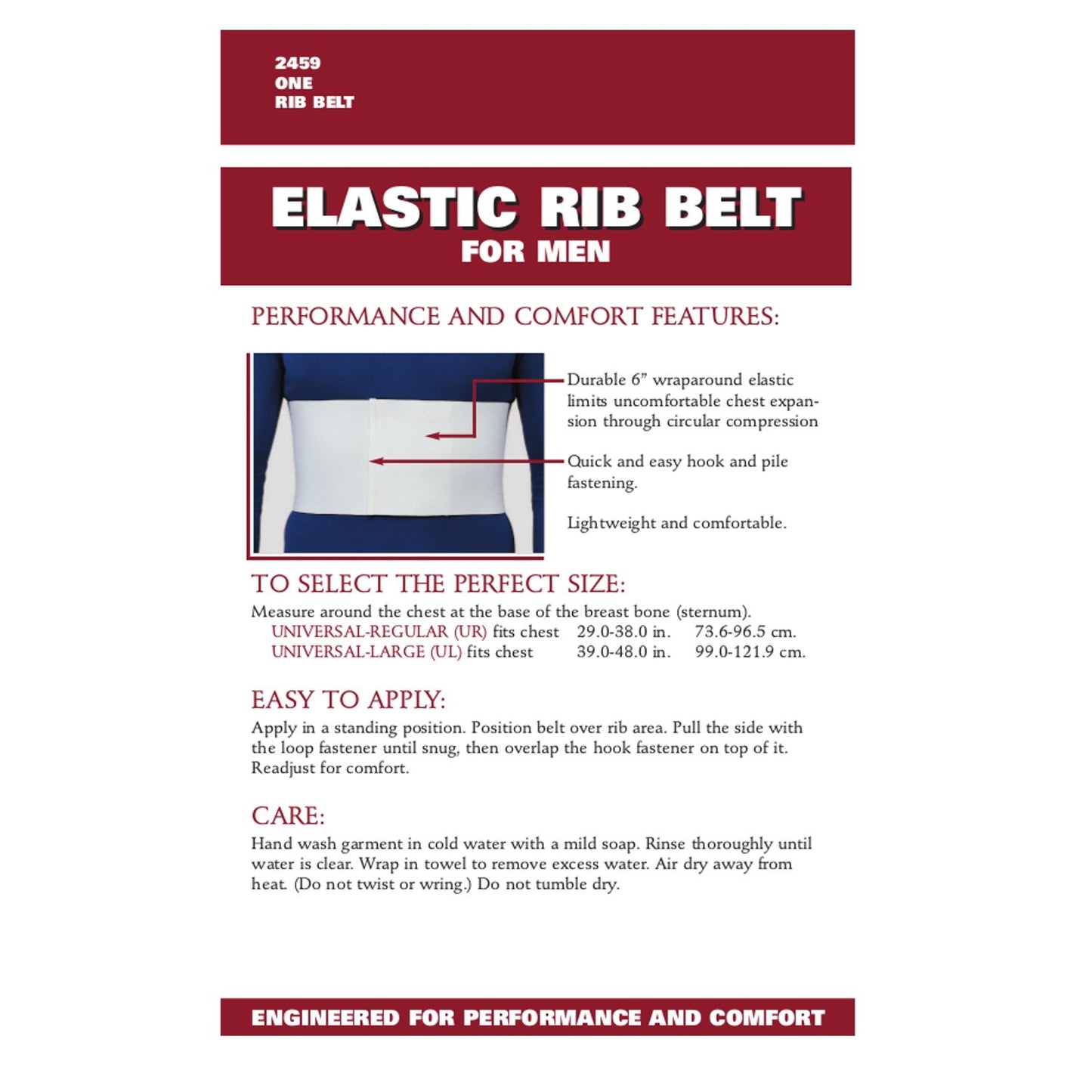OTC Rib Belt For Men, 6-Inch Chest Panel, Elastic Compression, Universal Fit