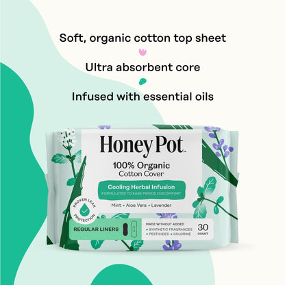 The Honey Pot Company - Everyday Panty Liners for Women - Herbal Infused w/Essential Oils for Cooling Effect & Menstrual Cup - 12 Hour Reusable Protection for Periods - Feminine Care - Size 1