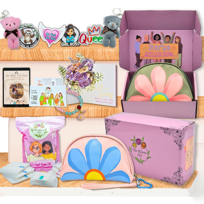 The Bloom First Period Kit for Girls 9-12 - 90 PC Period Starter Kit for Tweens - School Emergency Kit for Teen Girls with Cute Little Bags - First Period Gift Box (Green & Pink) Pack of 3