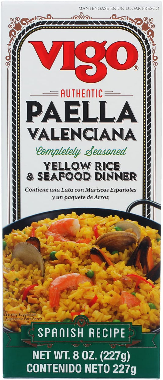 Vigo Authentic Paella Valenciana, Completely Seasoned Yellow Rice & Seafood Dinner, Spanish Recipe (8 Ounce (Pack of 12))