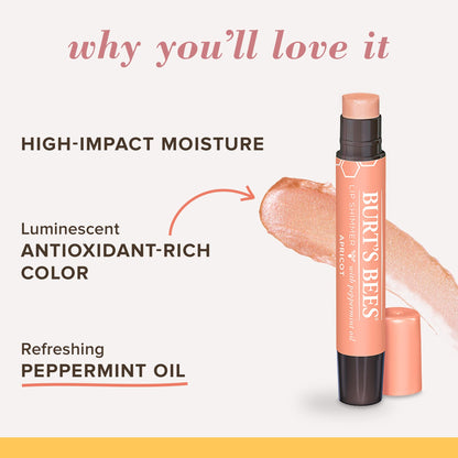 Burt's Bees Lip Balm, Moisturizing Lip Shimmer for Women, for All Day Hydration, with Vitamin E & Coconut Oil, 100% Natural, Apricot, 0.09 Ounce