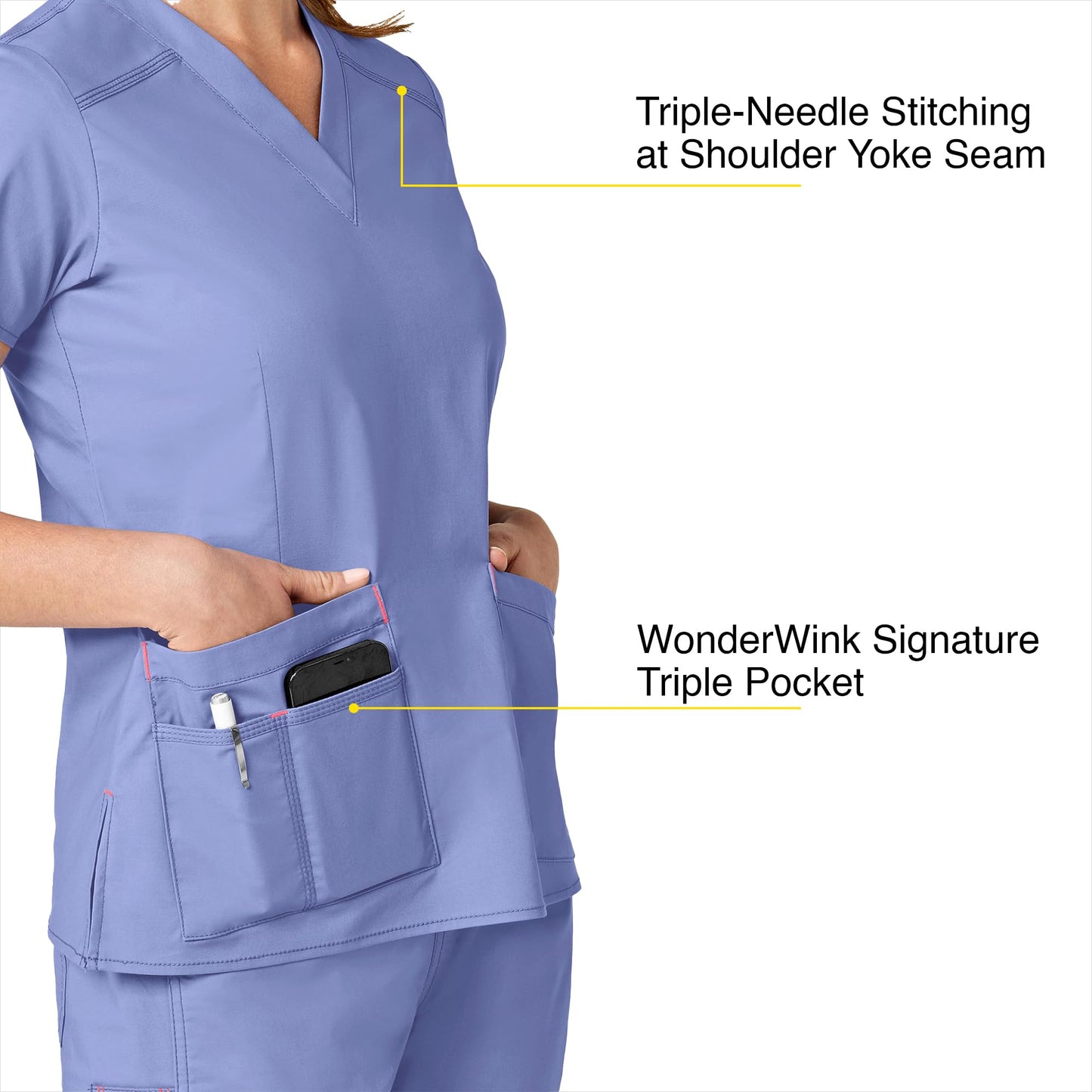 WonderWink Women's Wonderflex Verity Scrub Top, Ceil Blue, Medium
