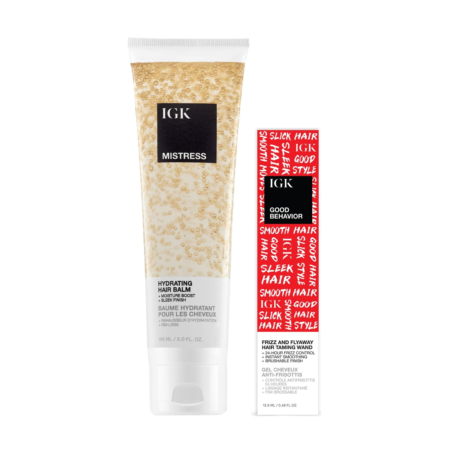 IGK Mistress Hydrating Hair Balm + Good Behavior Frizz & Flyaway Taming Wand – Smooth, Moisturize & Control Frizz – Vegan & Cruelty-Free