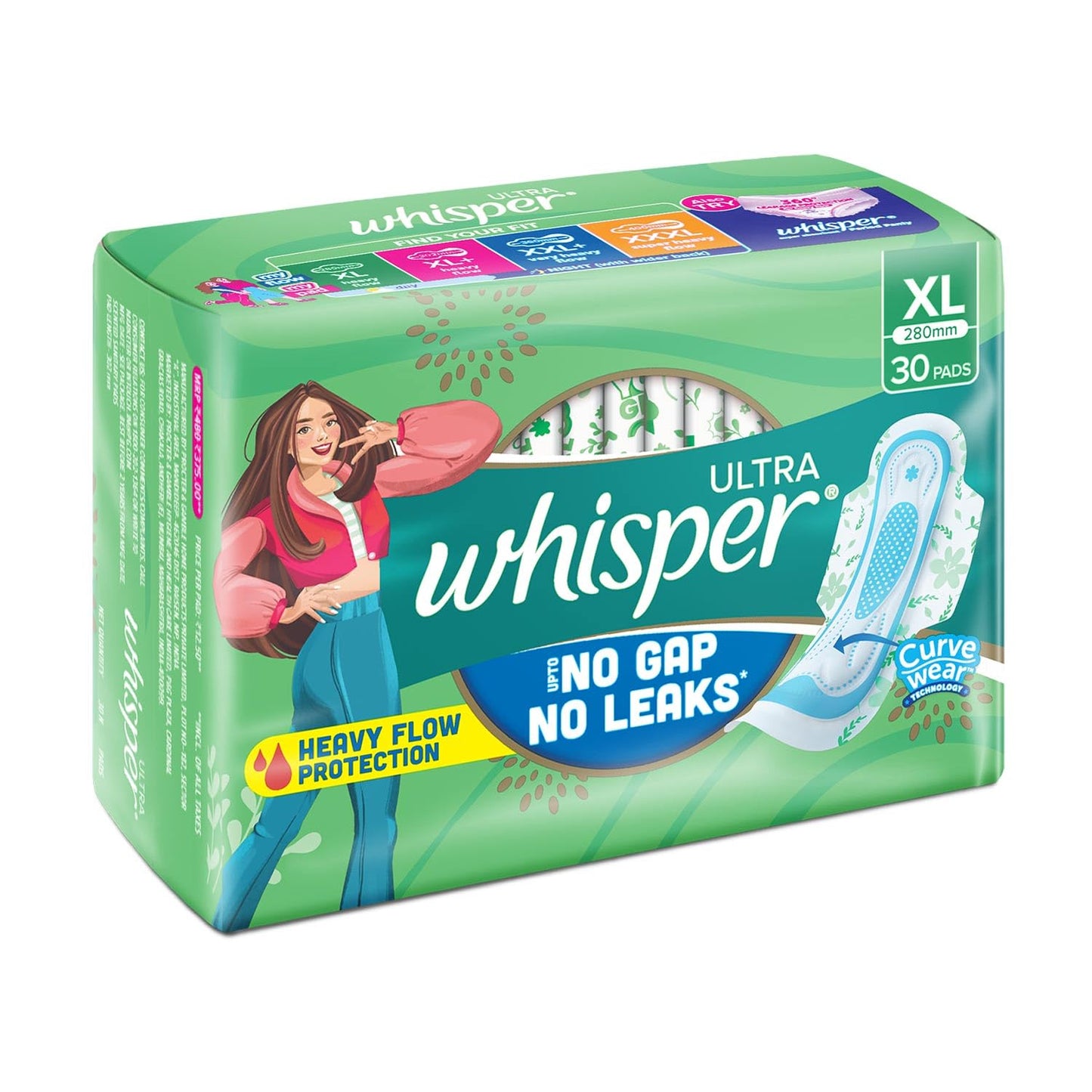 Whisper Ultra Clean Sanitary with Wings - 30 Pieces (XL)