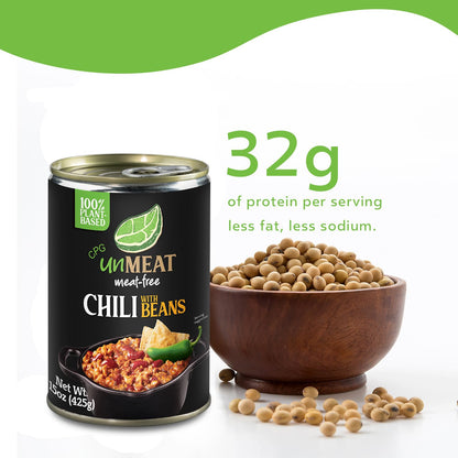 unMEAT Plant Based Meat | Easy to Prepare Plant Based Protein | Vegan Meat with Less Calories, Chili with Beans, 12 pack