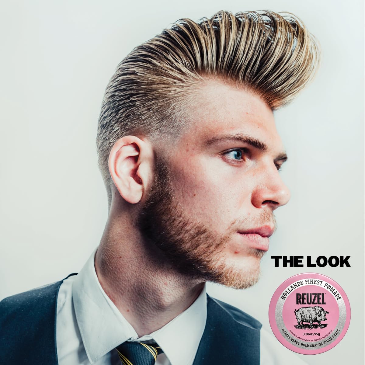 REUZEL Pink Grease Pomade, Strong All Day Hold, Oil-Based Styling Wax, Medium Shine, Easy To Wash Out, For All Hair Types