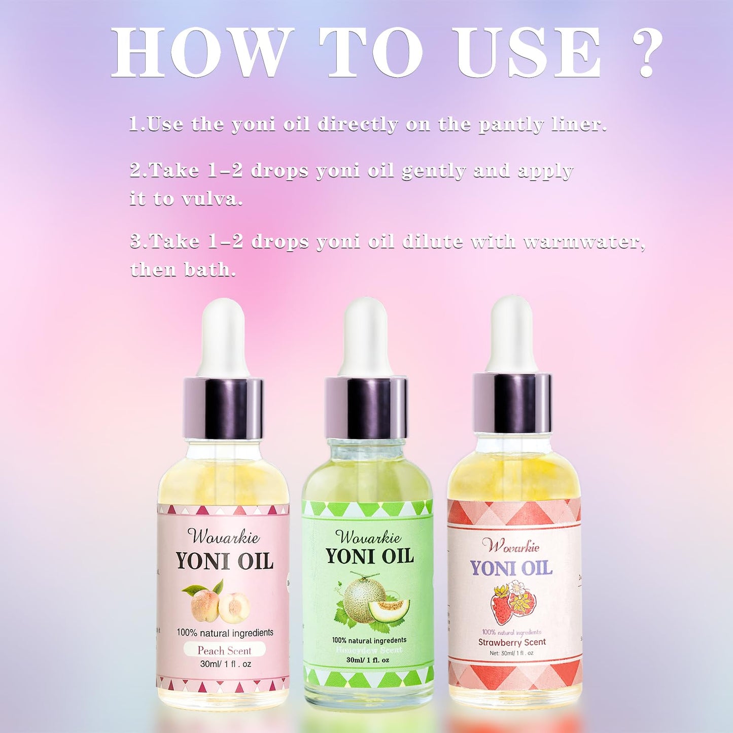 Yoni Oil for Women Set Of 3, 100% Natural Feminine Oil Deodorant for Women, Eliminates Odor and Ph Balanced, Feminine Serum Made with Pure Natural Essential Oils (1 fl oz/30 ml)