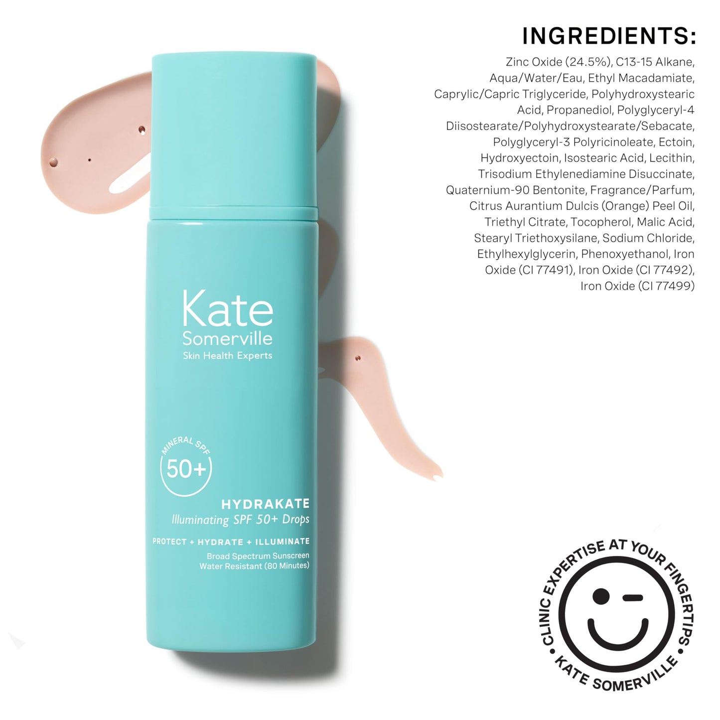 Kate Somerville HydraKate Illuminating Sunscreen Drops – Tinted SPF 50+ Mineral Sunscreen with Zinc Oxide, Moisturizing & Anti-Aging Sun Protection, 1.7 Fl Oz