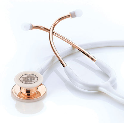 ADC Adscope 608 Convertible Clinician Stethoscope with Tunable AFD Technology, Adult Diaphragm and Adult Bell or Pediatric Diaphragm, 31 inch Length, Rose Gold with White tubing