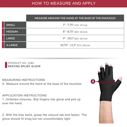 OTC Resting Splint Glove, 5 Finger Semi-Rigid Splints, Open Tips, Black, Right Hand, Large