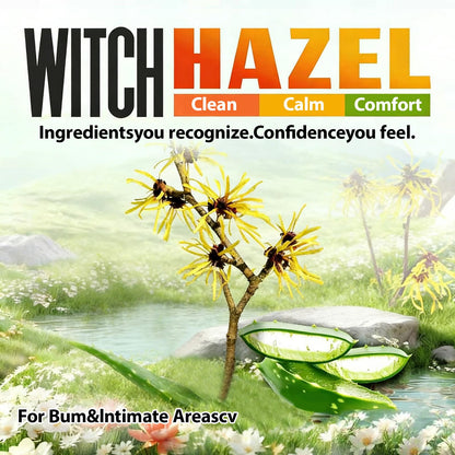 Witch Hazel Cleansing Wipes-3 packs, Flushable Alcohol Free Wet Wipes for Sensitive Skin, Pop-Up Dispenser Pack, Gentle & Soothing, Septic Safe, 50 Count, Daily Body & Personal Care Wipes