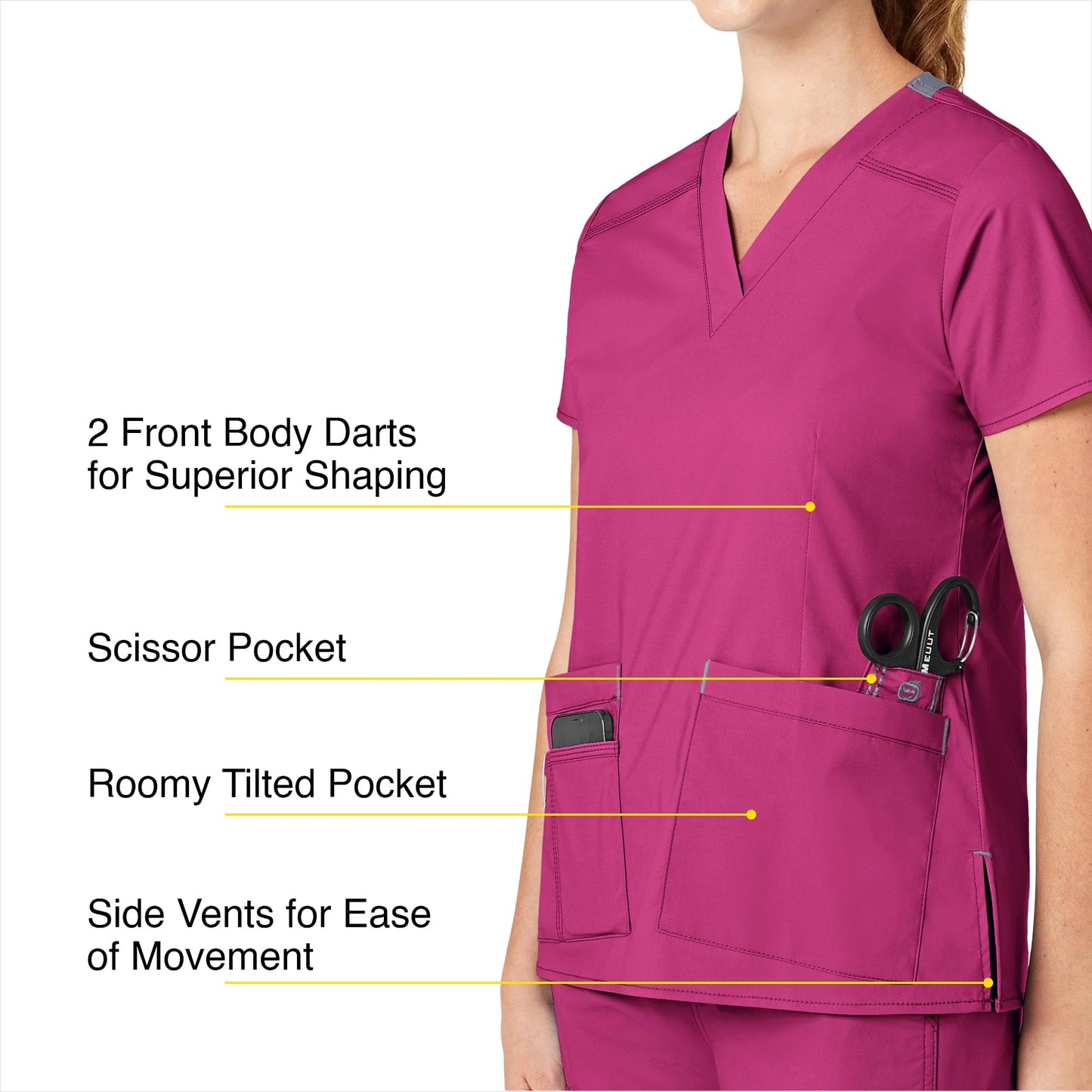 WonderWink Women's Wonderflex Verity Scrub Top, Hot Pink, Medium