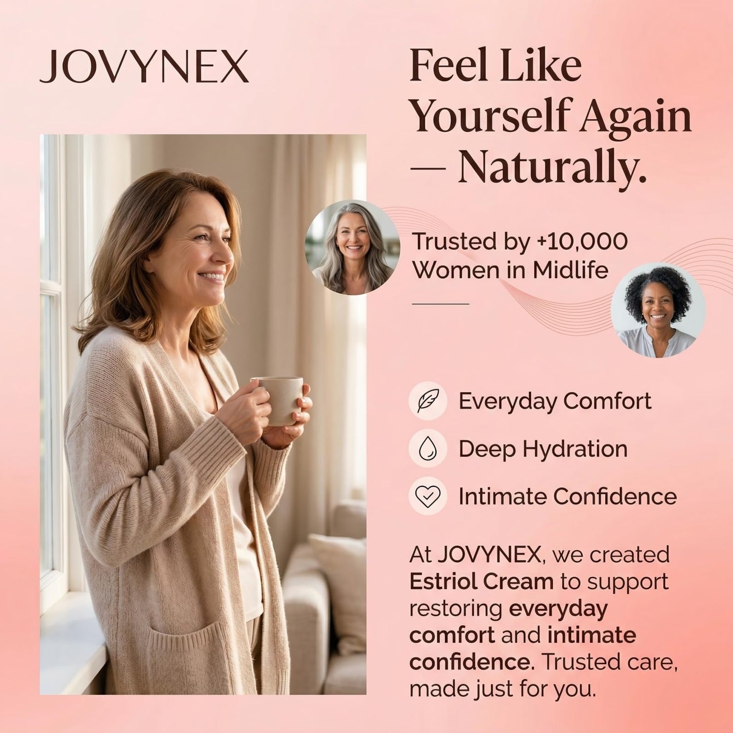 Bioidentical Estriol Cream for Menopausal Women: Natural Vaginal Care for Dryness, Refreshing Fast-Absorbing, 1oz 30-Day Supply