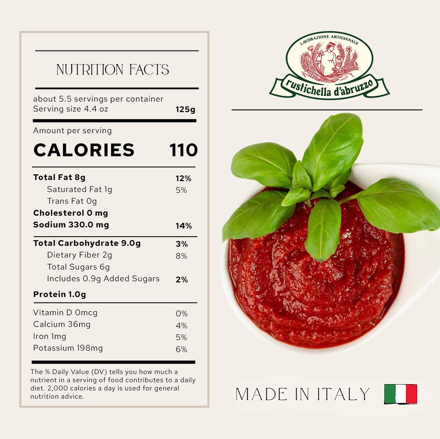Rustichella d'Abruzzo Tomato & Basil Sauce | Authentic Italian Tomato Sauce with Fresh Basil & Olive Oil | Vegan | Perfect for Pasta, Pizza, Spaghetti & Marinara (9.53 oz / 270 g)