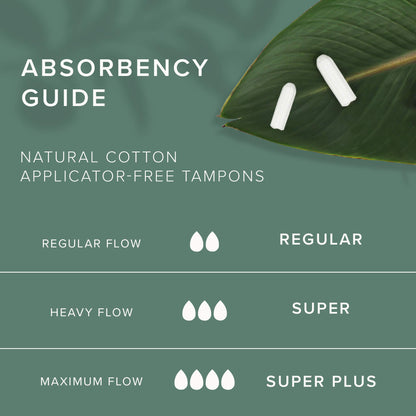 Veeda 100% Natural Cotton Compact Tampons Super Plus Absorbency - Non-Applicator Tampons with leak proof protection - Unscented, Chlorine & Toxin Free - 32 Count