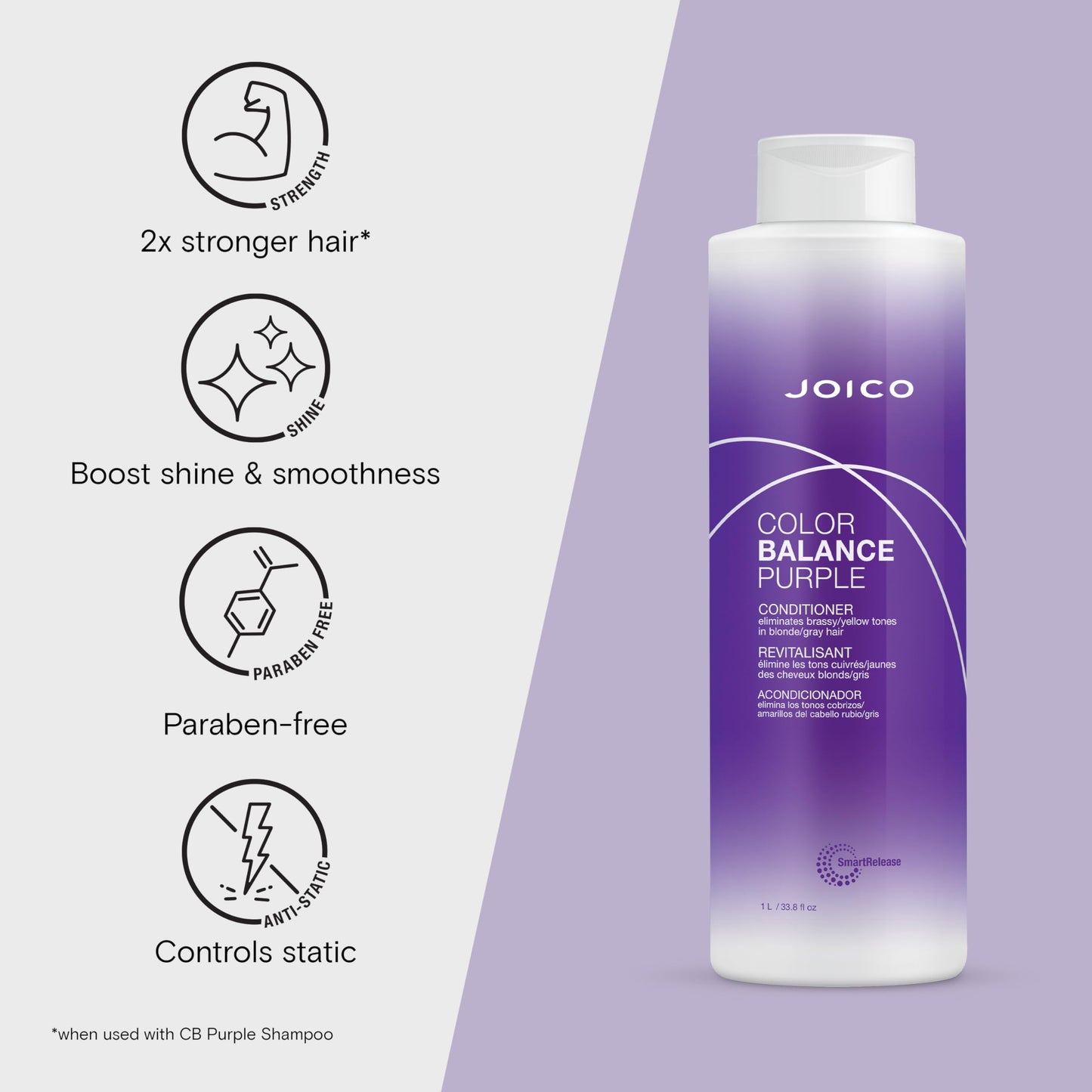 Joico Color Balance Purple Conditioner | For Cool Blonde or Gray Hair | Eliminate Brassy Yellow Tones | Boost Color Vibrancy & Shine | UV Protection | With Rosehip Oil & Green Tea Extract