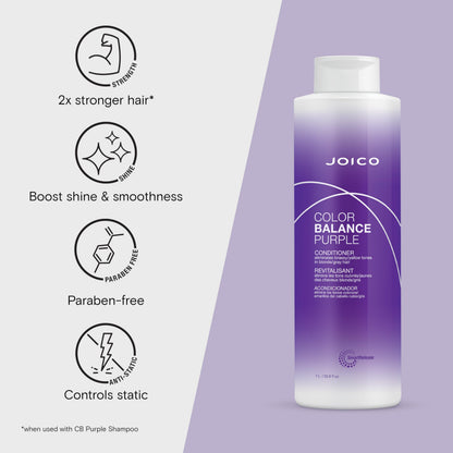 Joico Color Balance Purple Conditioner | For Cool Blonde or Gray Hair | Eliminate Brassy Yellow Tones | Boost Color Vibrancy & Shine | UV Protection | With Rosehip Oil & Green Tea Extract