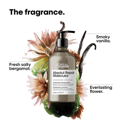 L'Oréal Professionnel Paris Absolut Repair Molecular Shampoo - Repairs Damage & Restores Strength For All Damaged Hair, With Peptide Bonder & Amino Acids, Sulfate-Free