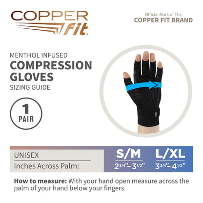 Copper Fit ICE Compression Gloves Infused with Menthol and Coq10 for Recovery, Black