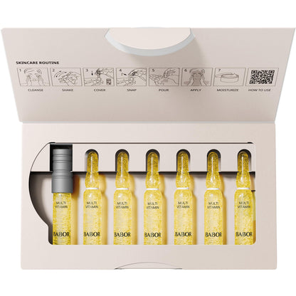 BABOR Multi Vitamin Ampoule Concentrate, Revitalize Dull Tired Skin, Vitamin A Increases Radiance, Vitamin C Evens Tone, Niacinamide Supports Skin Barrier, Vitamin Skincare Capsules, 7 Treatments