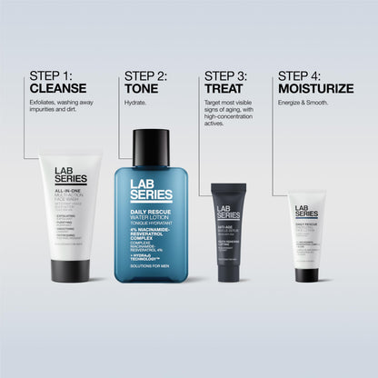 Lab Series Travel Size Essentials Skin Care Gift Set For Men - Includes All-In-One Face Wash 1 Fl Oz, Daily Rescue Face Toner 1 Fl Oz, Daily Rescue Face Lotion 0.2 Fl Oz & Max LS Face Serum 0.2 Fl Oz