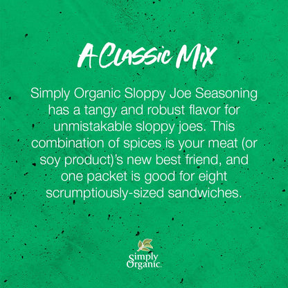 Simply Organic Sloppy Joe, Certified Organic, Kosher, Chili Mixes | 1.41 Ounce (Pack of 4)