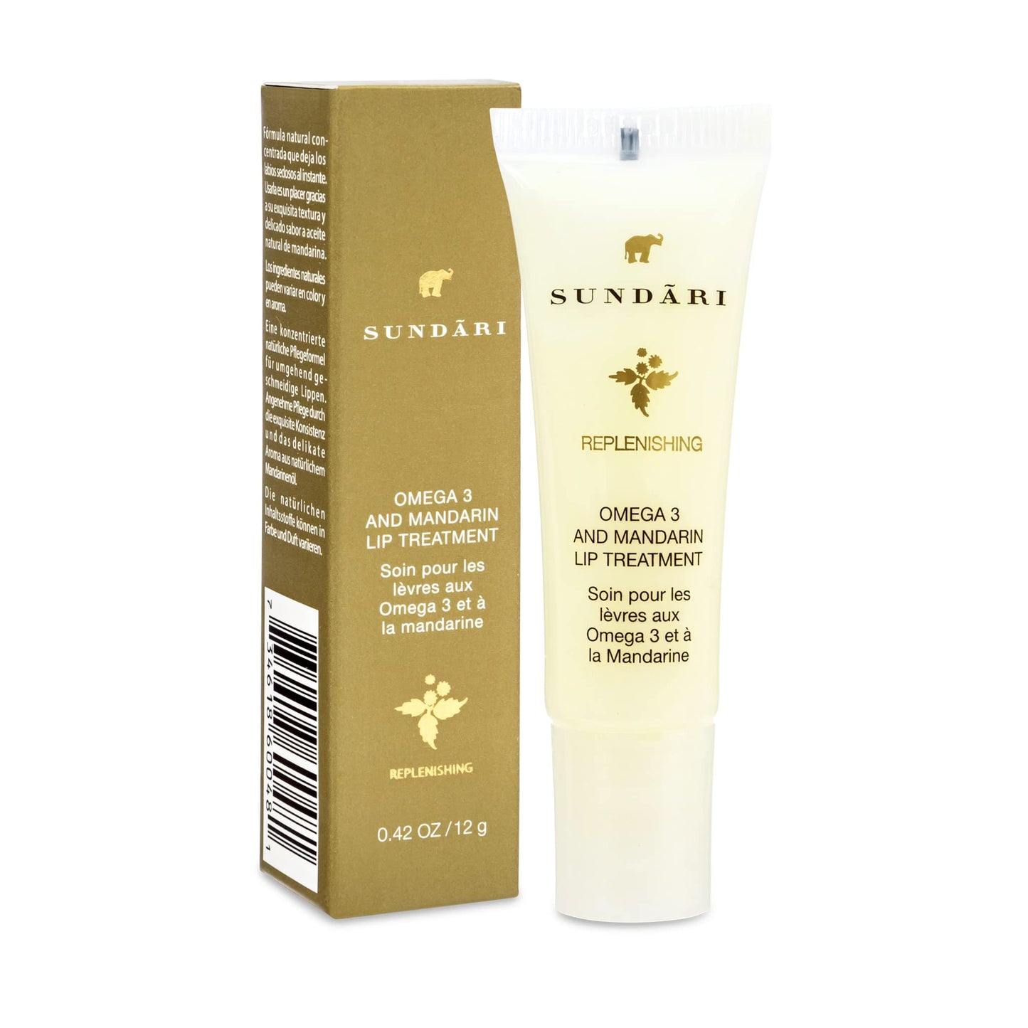 SUNDARI Omega 3 and Mandarin Lip Treatment, 0.42 Fl Oz, Hydrating Lip Balm for Dry, Chapped Lips, Nourishes, Soothes, and Heals Lips, Reduces Lines