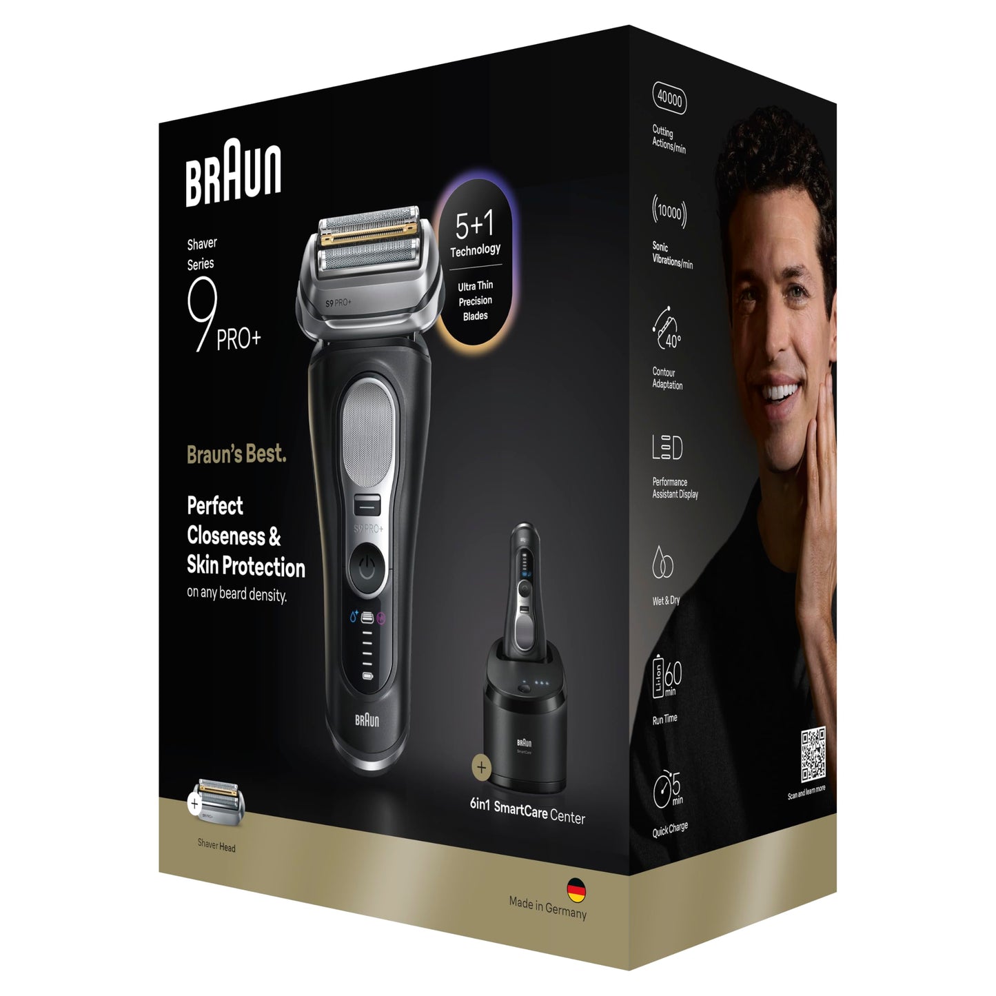 Braun Series 9 PRO+ Electric Shaver, Pro SensoAdapt, 6in1 SmartCare Center, Wet & Dry Razor, 9660CCPS, Black