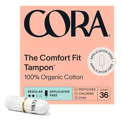Cora Organic Feminine Care | Regular No Wings Liners and Non-Applicator Tampon Pack | Ultra-Absorbent, Unscented, Natural, Non-Toxic | 42 Regular Pads and 36 Regular Tampons | Bundle Pack