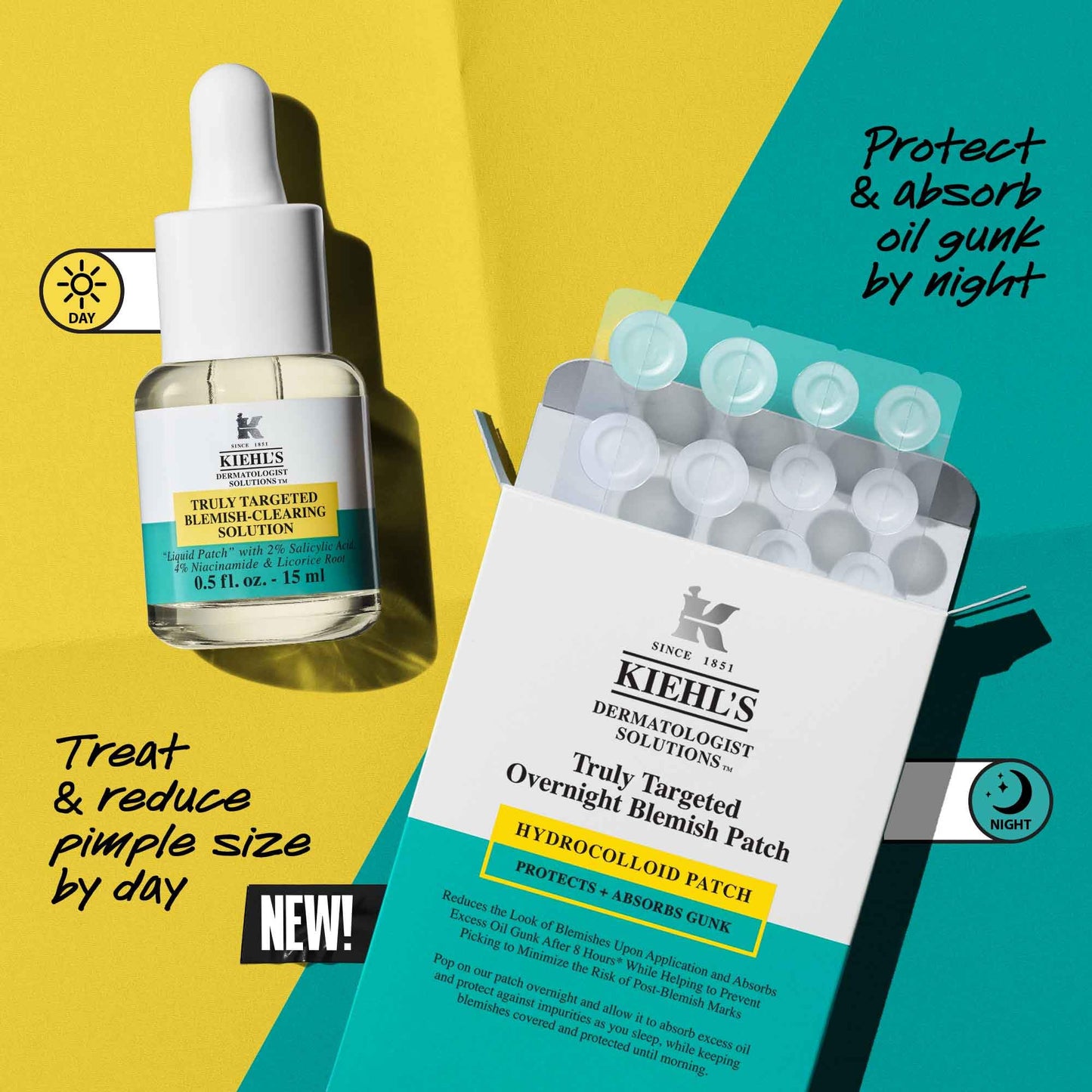 Kiehl's Overnight Pimple Patches - Truly Targeted Invisible Hydrocolloid Blemish Patch, Absorbs Oil and Gunk, Treatment for Whiteheads and Zits, Shrinks Breakouts (22 Count)