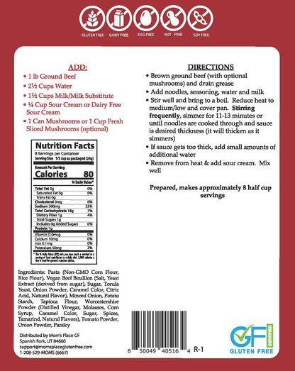 Mom's Place Gluten-Free Beef Stroganoff One Pot Skillet Meal - Easy to Make Meal Kit, Dairy Free, Nut Free & Soy Free, 8 servings, 6.7 oz
