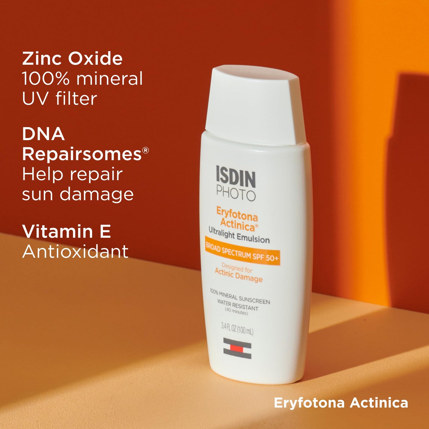 ISDIN Eryfotona Actinica Zinc Oxide sunscreen with 100% mineral UV filter Broad Spectrum SPF 50, No White Cast, Suitable for Sensitive Skin, 3.4 Fl Oz