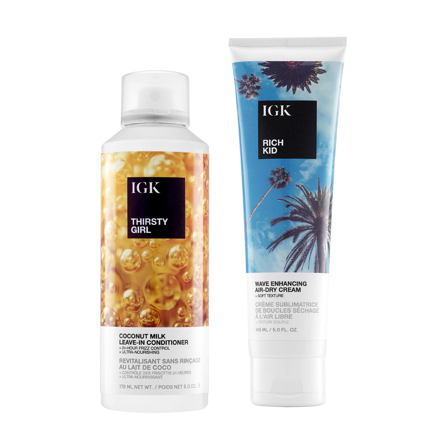 IGK Thirsty Girl Hydrating Hair Treatment + Rich Kid Hair Wave Enhancing Gel-Cream – Hair Hydration & Styling Duo for Softness, Frizz Control & Texture – Vegan & Cruelty-Free