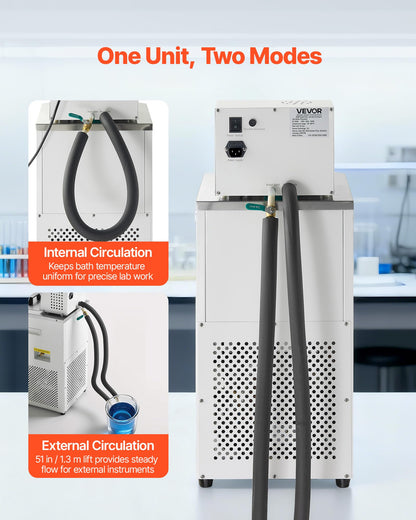 VEVOR Laboratory Chiller Circulator, -30℃-100℃, 6 L Internal and External Dual Circulation, Low Temperature Cooling Liquid Circulator Pump Chiller, Recirculating Chiller Water Bath for Laboratory