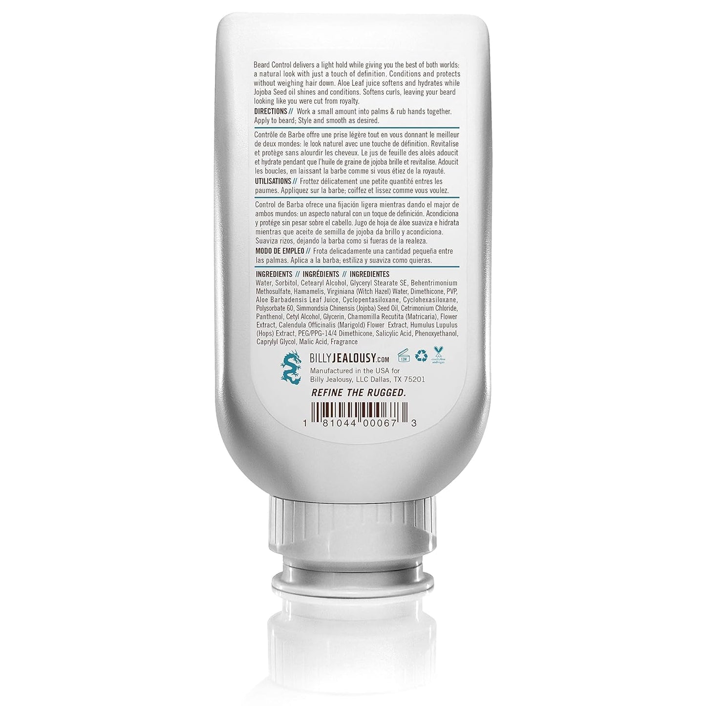 Billy Jealousy Beard Control Leave In Beard Conditioner for Men with Aloe Leaf Juice and Jojoba Seed Oil, Softens Hair and Skin, Light Hold with Matte Finish