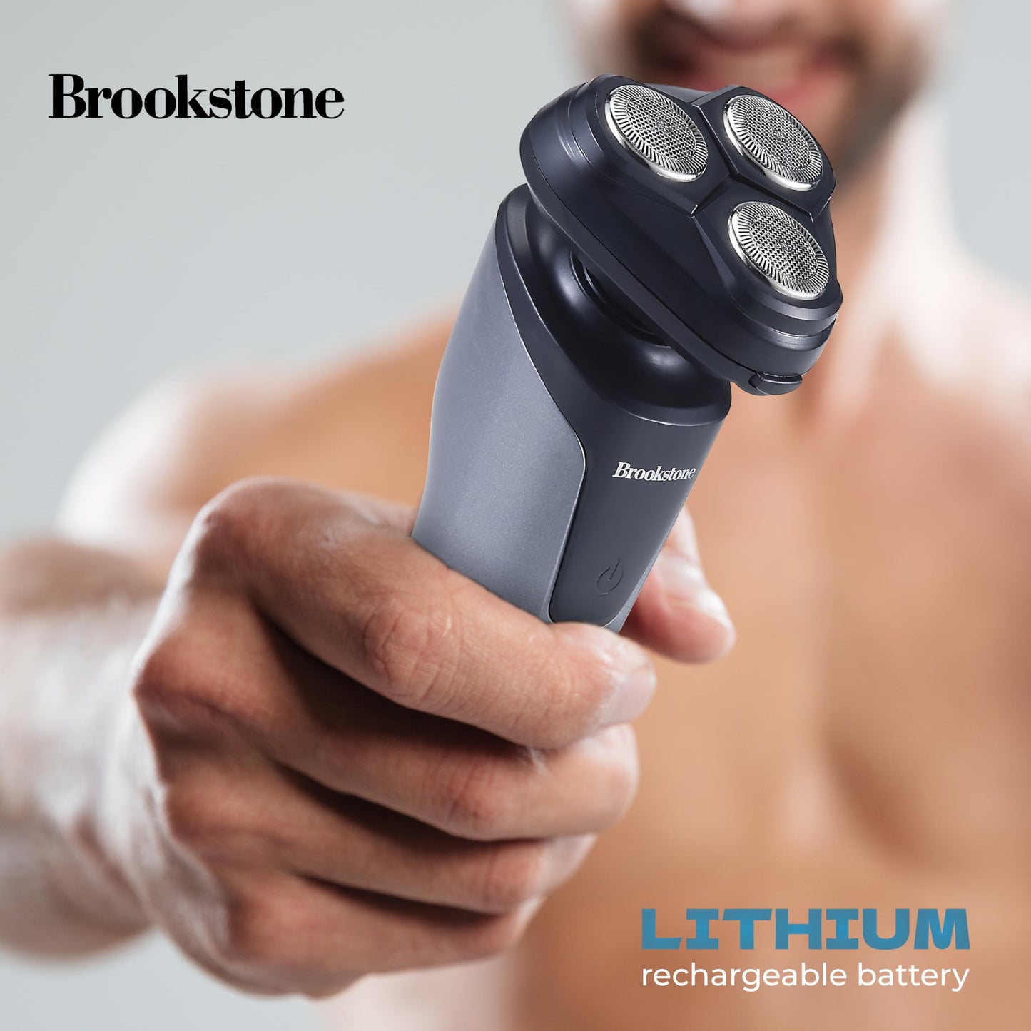Brookstone - 3 Head Rotary Shaver, Precision Shave, Cutting-Edge Design, Professional Quality (Black/Grey)