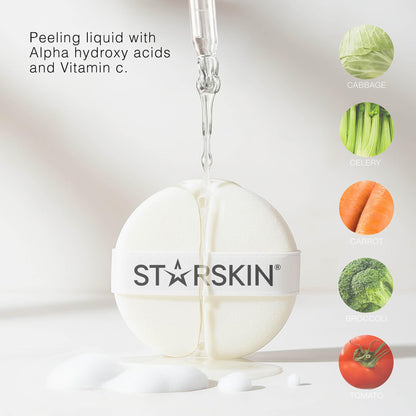 STARSKIN Glowstar, Facial Radiance Pads with Lactic and Glycolic Acid, AHA Exfoliant infused with Vitamin C Serum, Face Peeling Puff, Optimal for Soft Scrub, K Beauty Skincare