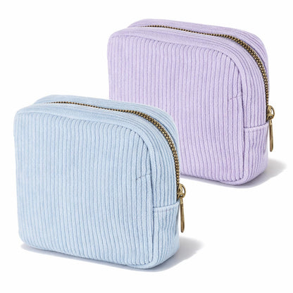 2PCS Period Pouch, Period Bags for Women, Corduroy Pad Bag with Zipper for Women, Use in Sanitary Napkins and Tampons (Blue Purple)