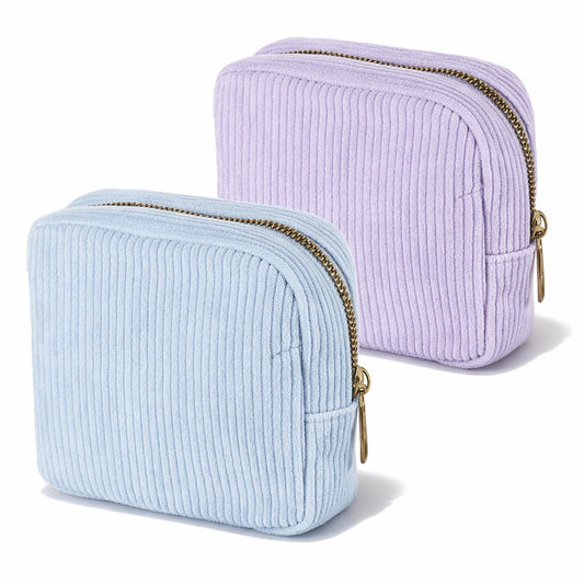 2PCS Period Pouch, Period Bags for Women, Corduroy Pad Bag with Zipper for Women, Use in Sanitary Napkins and Tampons (Blue Purple)