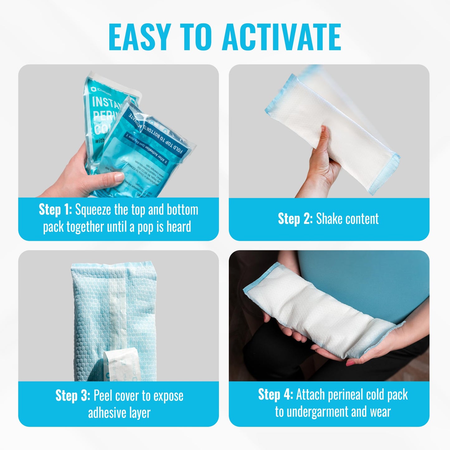 ICEWRAPS Instant Postpartum Cold Pads for Women After Birth – Ice Packs for Postpartum Care, Easy to Activate (Squeeze to Use) Stays Cold up to 20 Min, 12 Pack, Disposable Pads – FSA-HSA Eligible